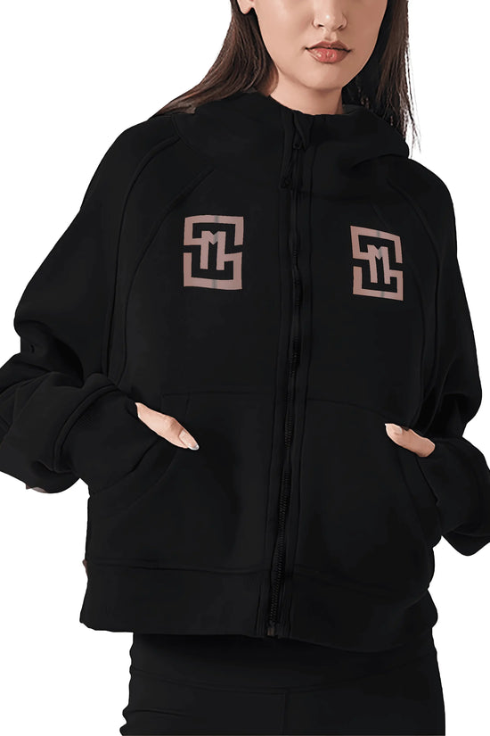 COWT Cropped Zip-Through Black Sweatshirt - IVORYNN