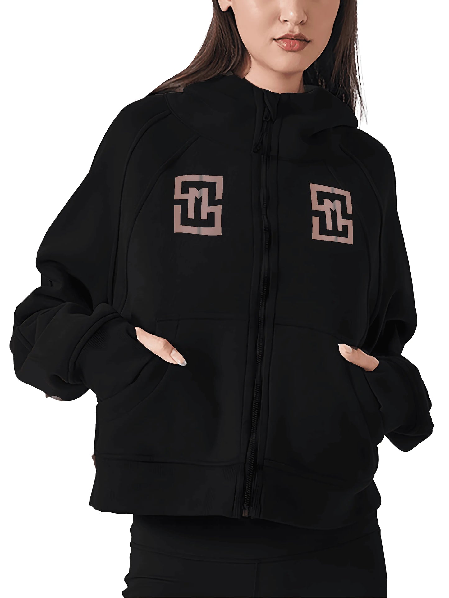COWT Cropped Zip-Through Black Sweatshirt - IVORYNN