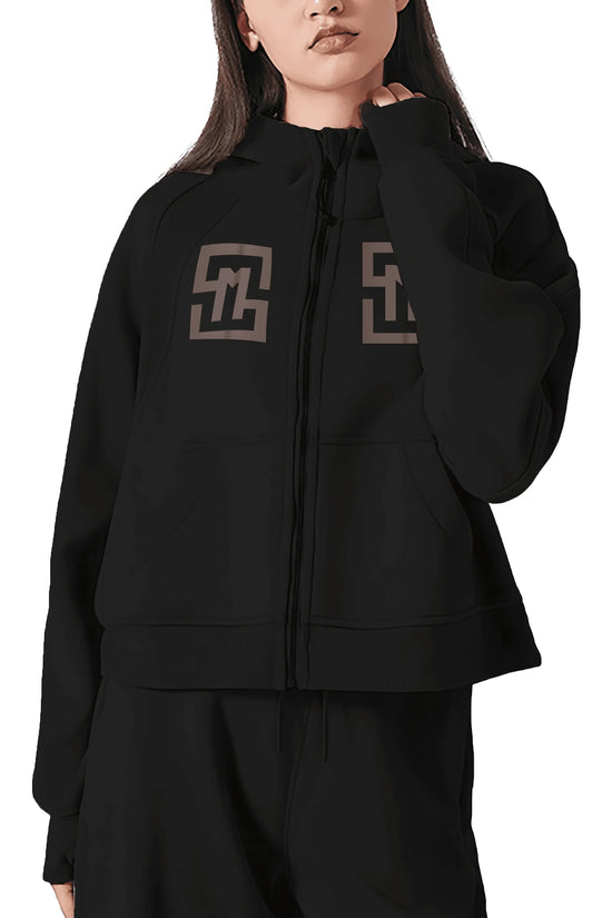 COWT Cropped Zip-Through Black Sweatshirt - IVORYNN