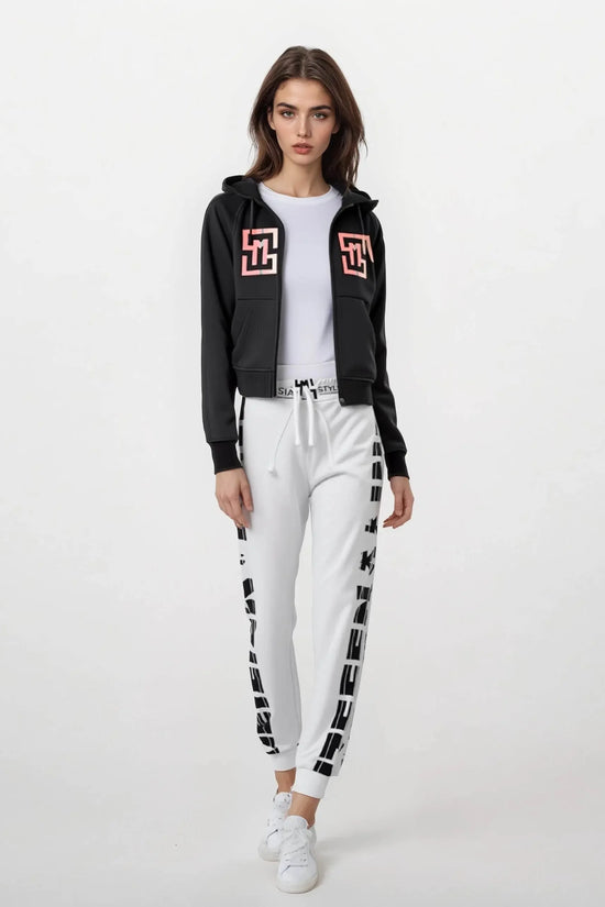 COWT Cropped Zip-Through Black Sweatshirt - IVORYNN