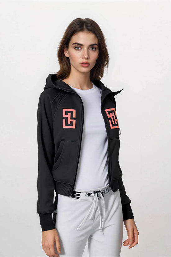 COWT Cropped Zip-Through Black Sweatshirt - IVORYNN