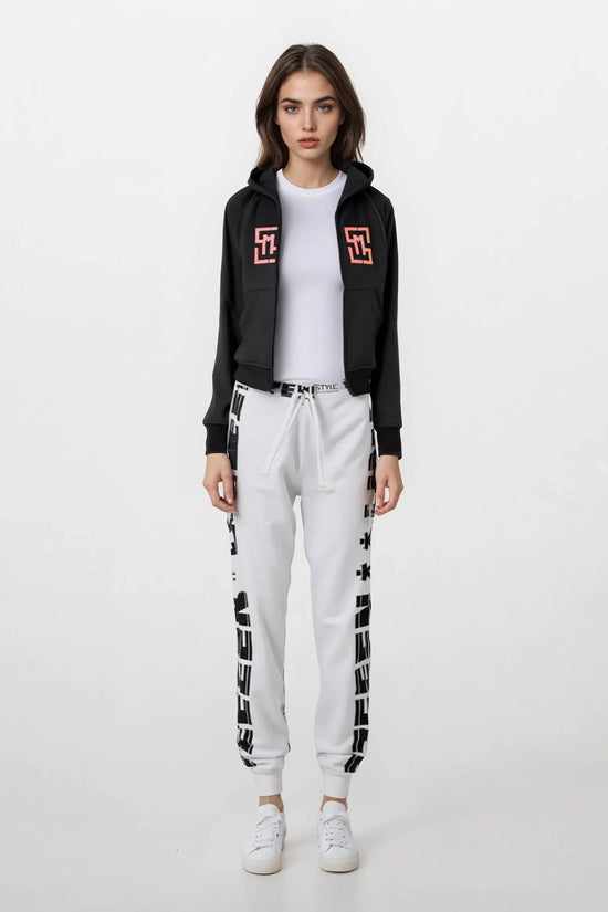 COWT Cropped Zip-Through Black Sweatshirt - IVORYNN