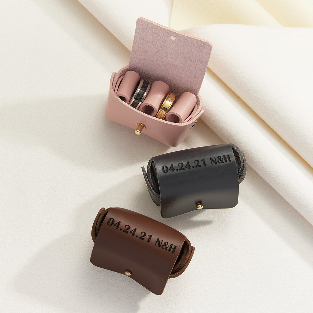 Personalized Leather Wedding Double Ring Pouch