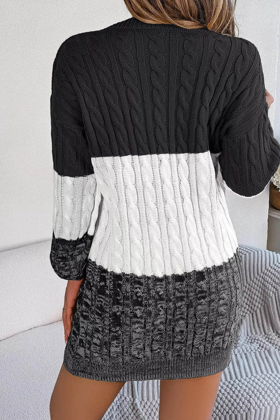 Cable Black Knit Sweater Dress with Textured Pattern - IVORYNN