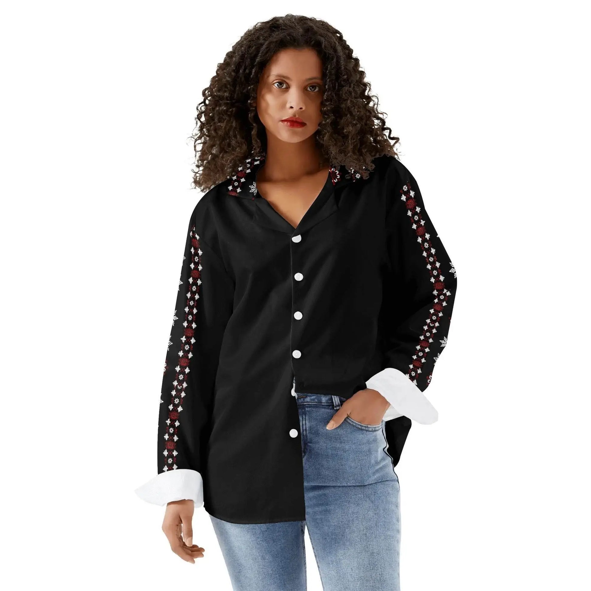 Casual Long Sleeve Button Down Black Shirt - IVORYNN