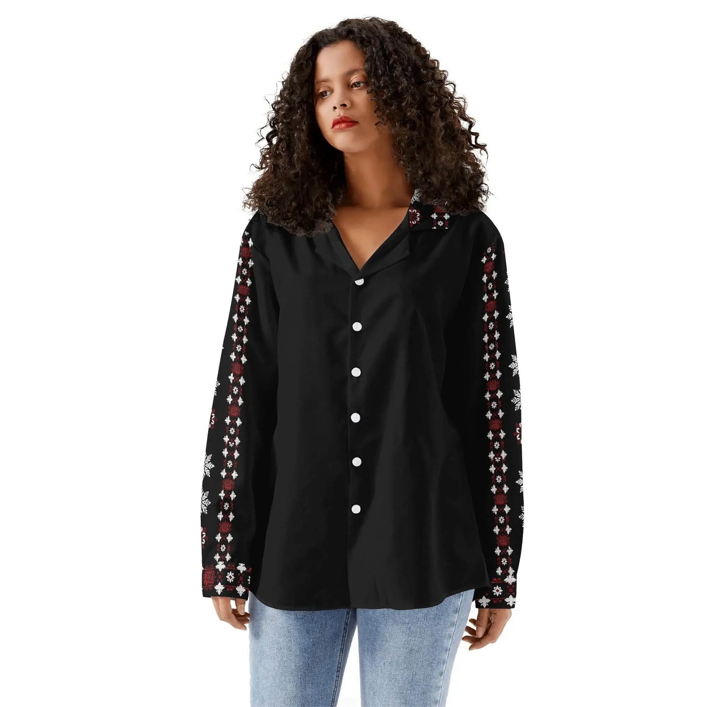Casual Long Sleeve Button Down Black Shirt - IVORYNN