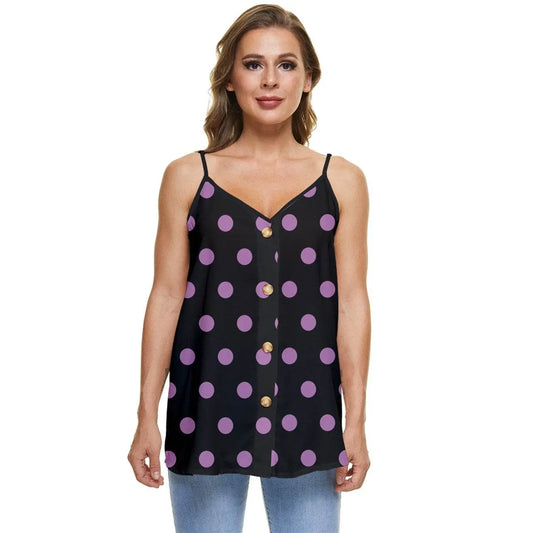 Casual Spaghetti Strap Chiffon Top Dots - Black - IVORYNN