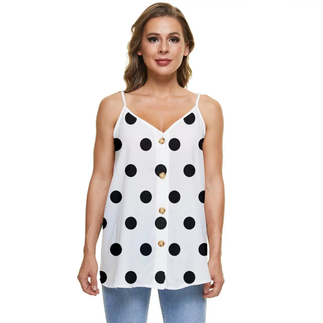 Casual Spaghetti Strap Chiffon Top Dots - White - IVORYNN