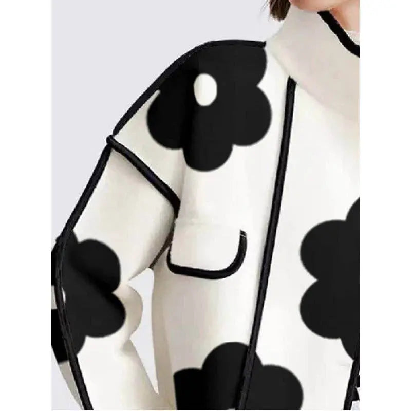 Chic Floral Contrast Loose Stand Collar Jacket - IVORYNN