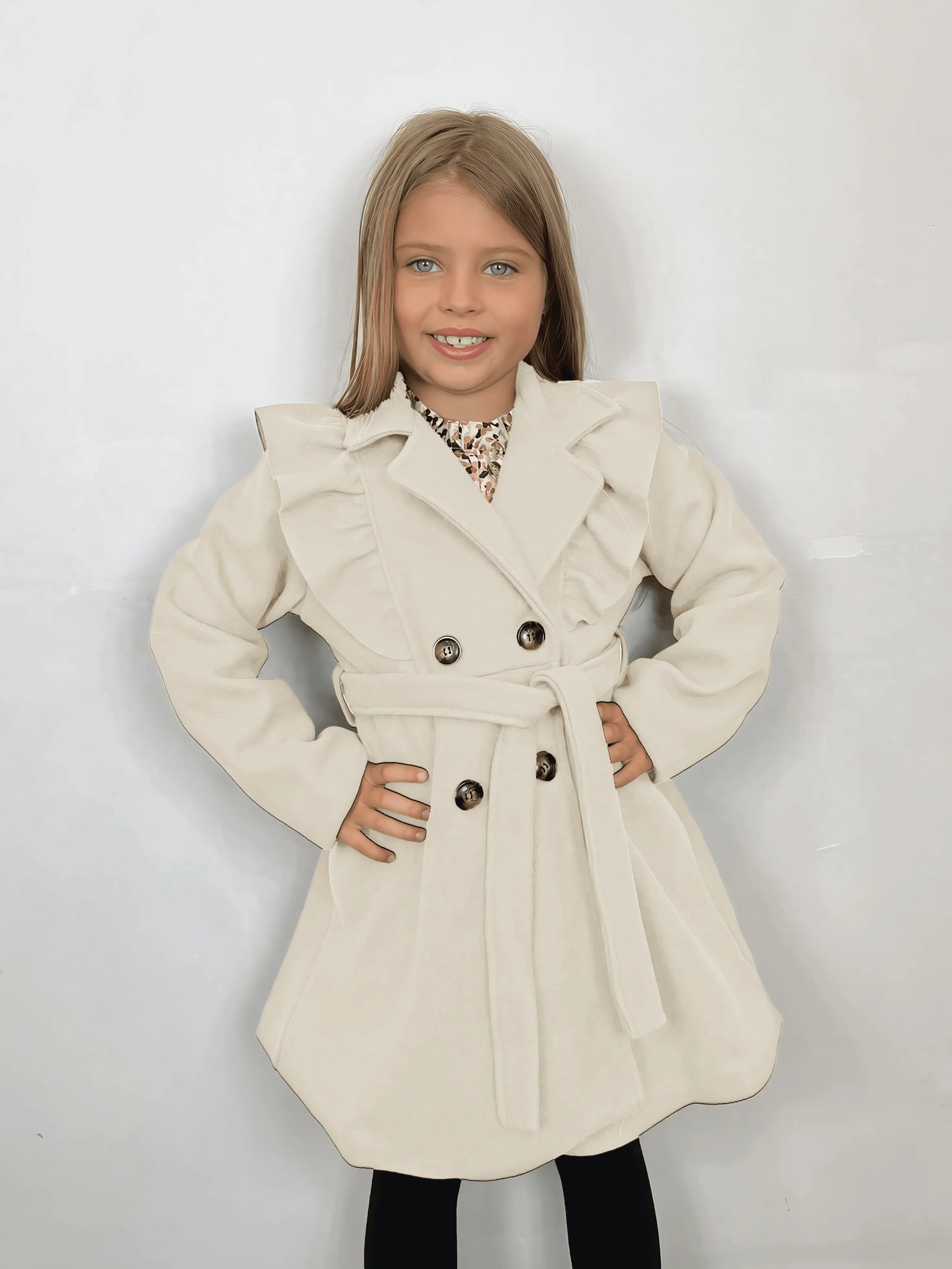 Chic Lined Beige Jacket with Ruffles and Belt - IVORYNN
