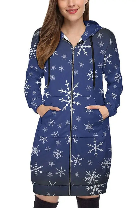 Christams snow long Hoodie Jakcet -  Royal Blue - IVORYNN