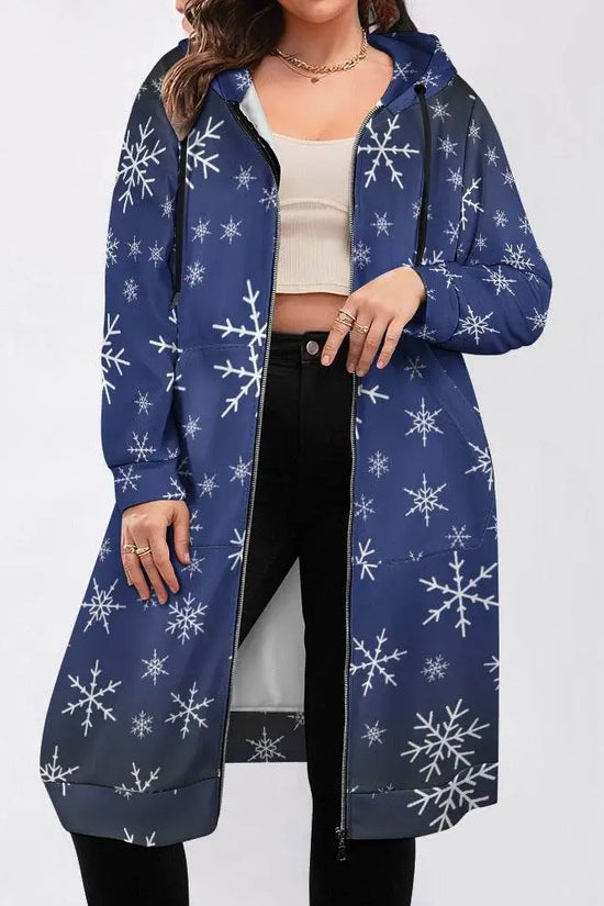 Christams snow long Hoodie Jakcet -  Royal Blue - IVORYNN