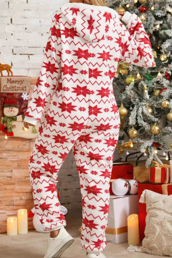 Christmas Geometric Half Zip Hooded Jumpsuit - IVORYNN