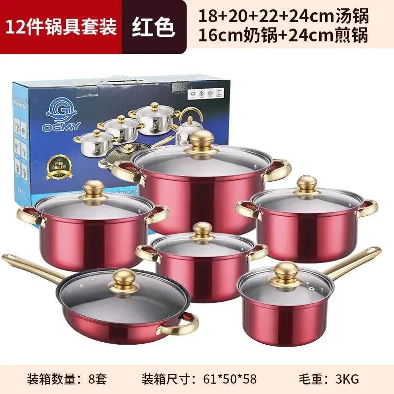 Classic 12 Pieces Stainless Steel Panelas Cookware Set - IVORYNN