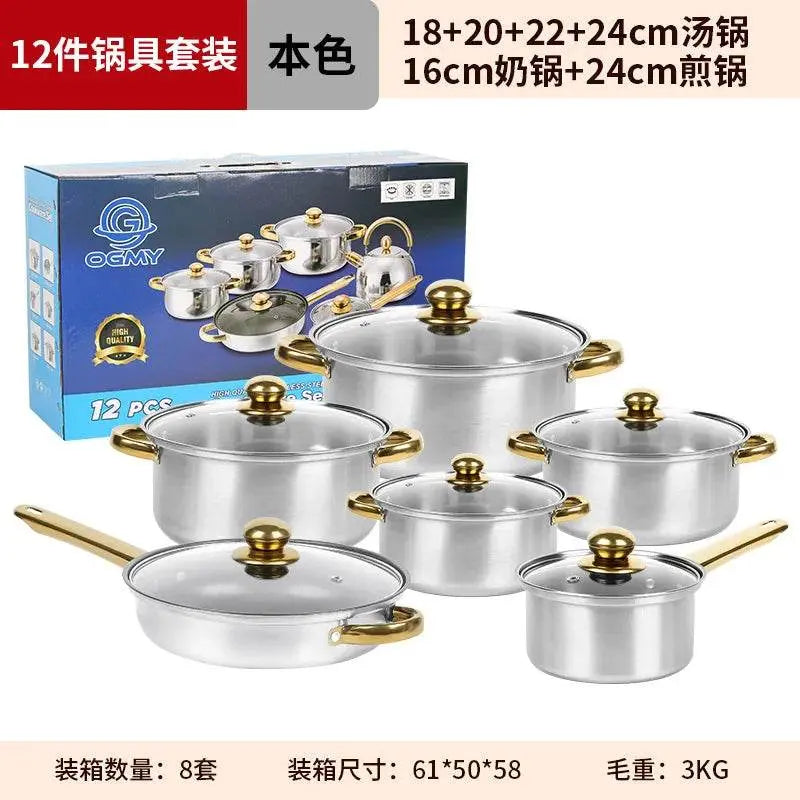Classic 12 Pieces Stainless Steel Panelas Cookware Set - IVORYNN