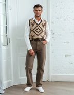 Classic Vintage V-neck Brown Men Knitted vest - IVORYNN