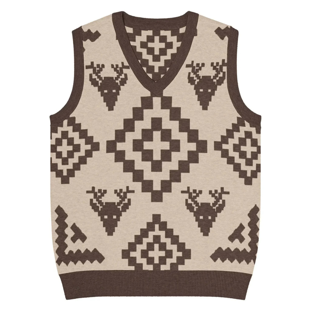 Classic Vintage V-neck Brown Men Knitted vest - IVORYNN