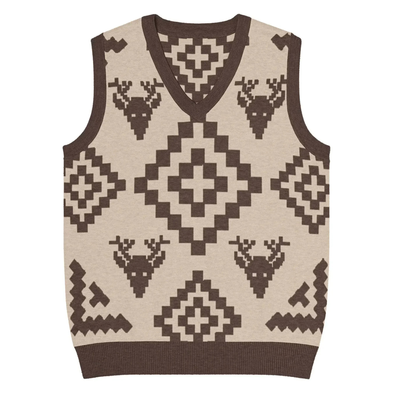 Classic Vintage V-neck Brown Men Knitted vest - IVORYNN