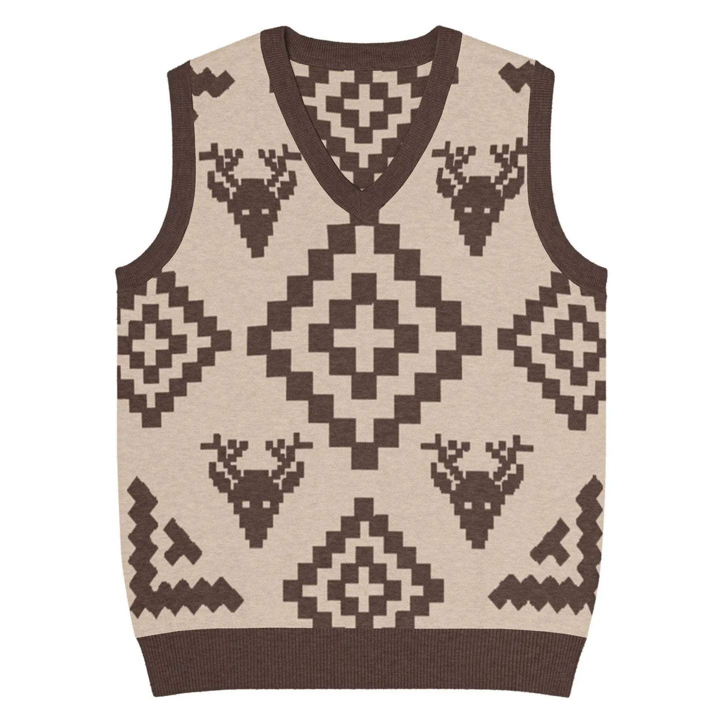 Classic Vintage V-neck Brown Men Knitted vest - IVORYNN