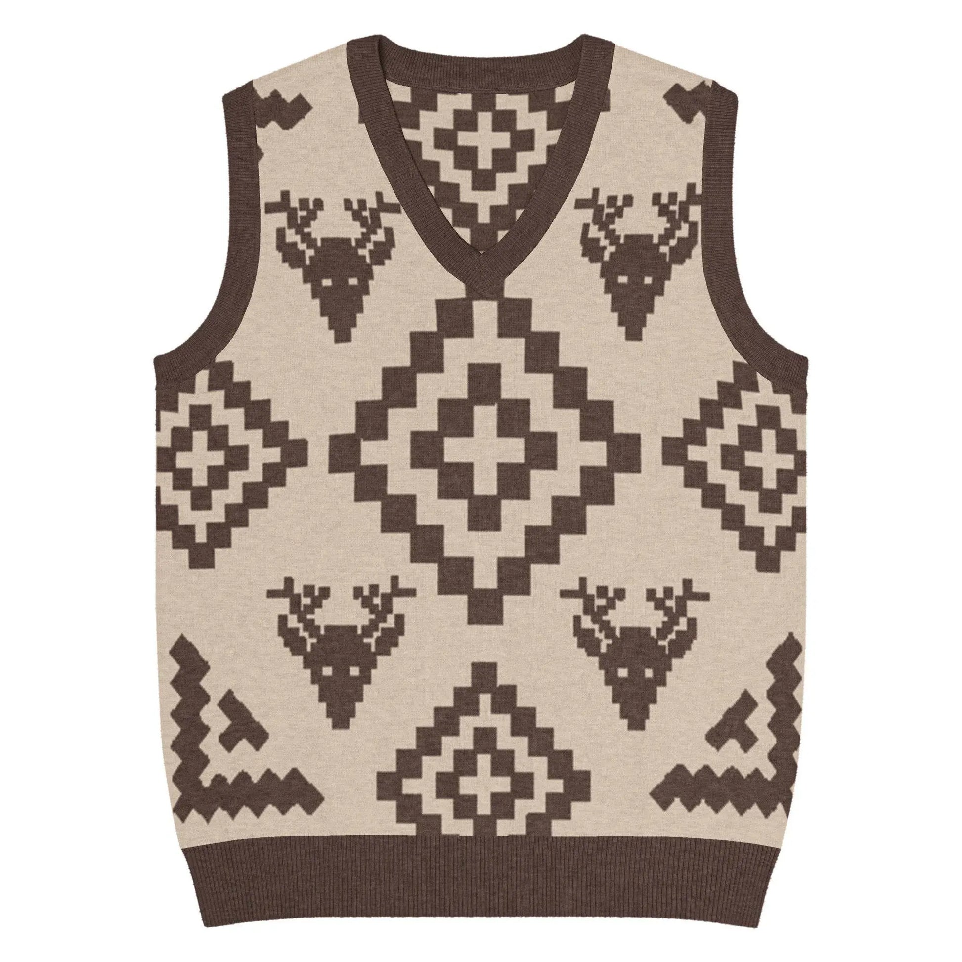 Classic Vintage V-neck Brown Men Knitted vest - IVORYNN