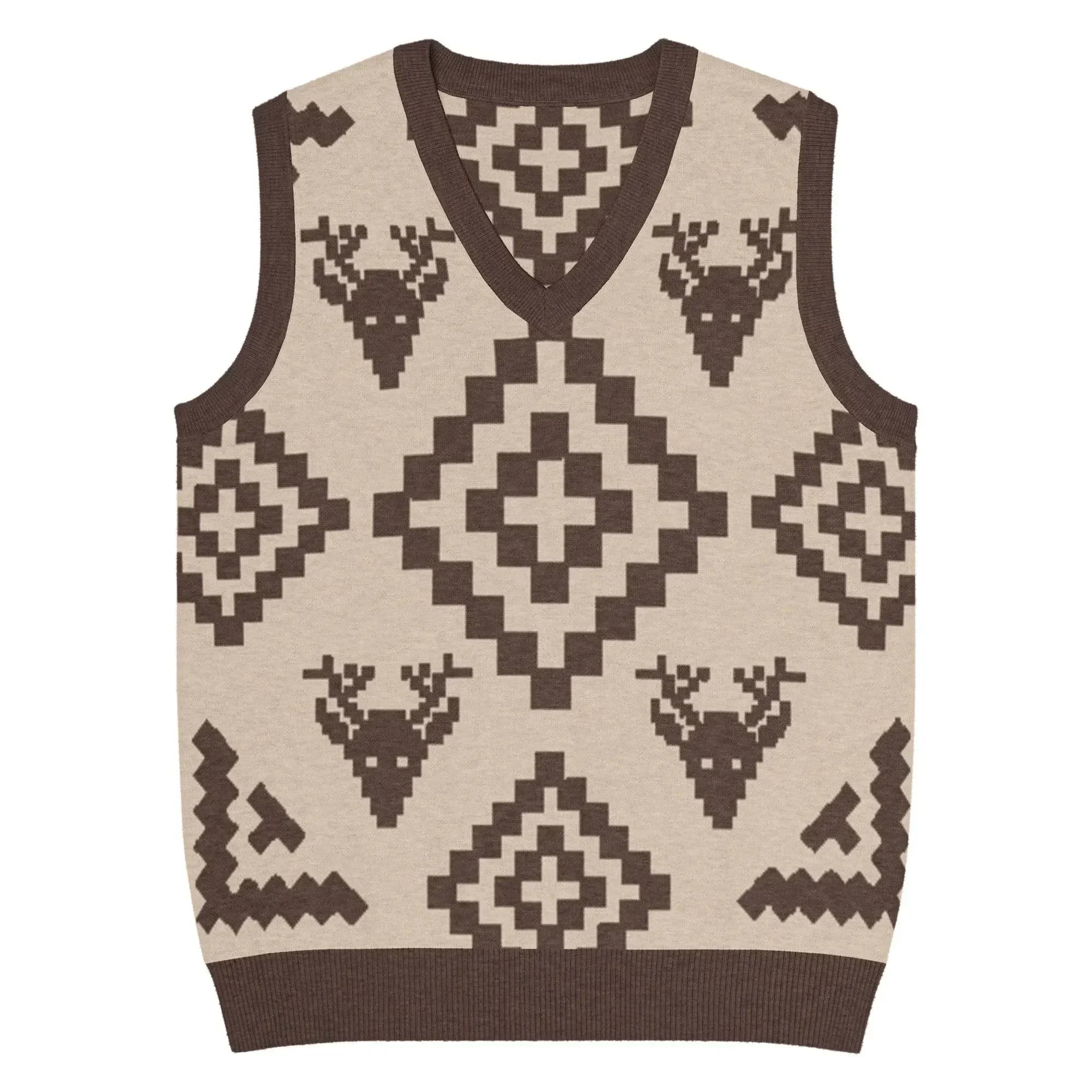 Classic Vintage V-neck Brown Men Knitted vest - IVORYNN