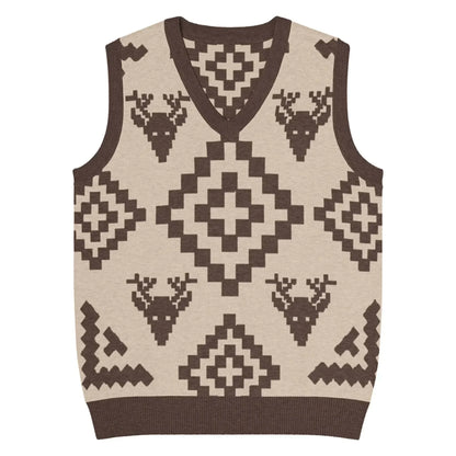 Classic Vintage V-neck Brown Men Knitted vest - IVORYNN