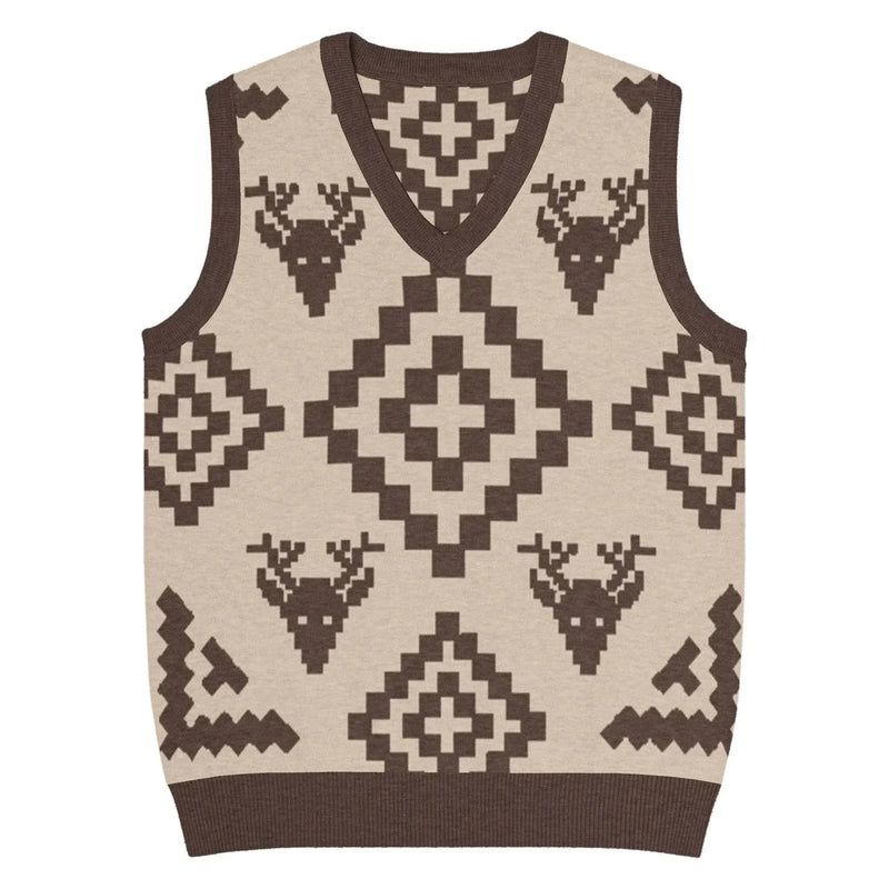 Classic Vintage V-neck Brown Men Knitted vest - IVORYNN
