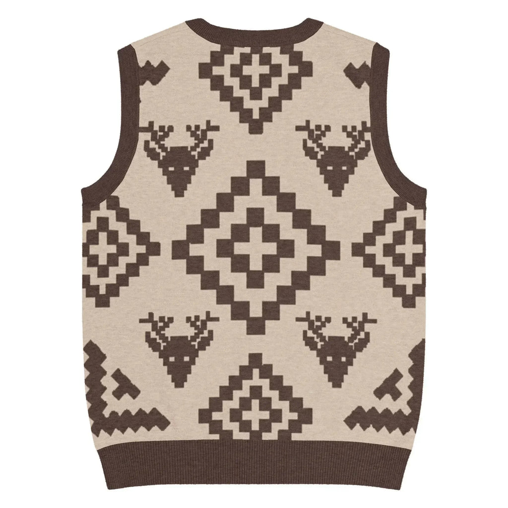 Classic Vintage V-neck Brown Men Knitted vest - IVORYNN