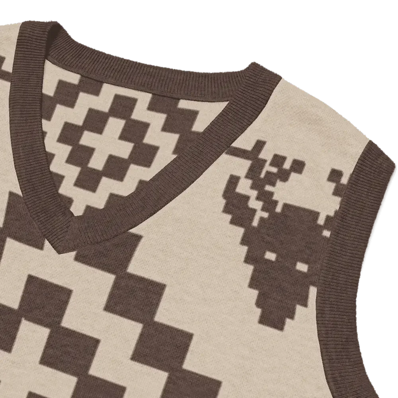 Classic Vintage V-neck Brown Men Knitted vest - IVORYNN