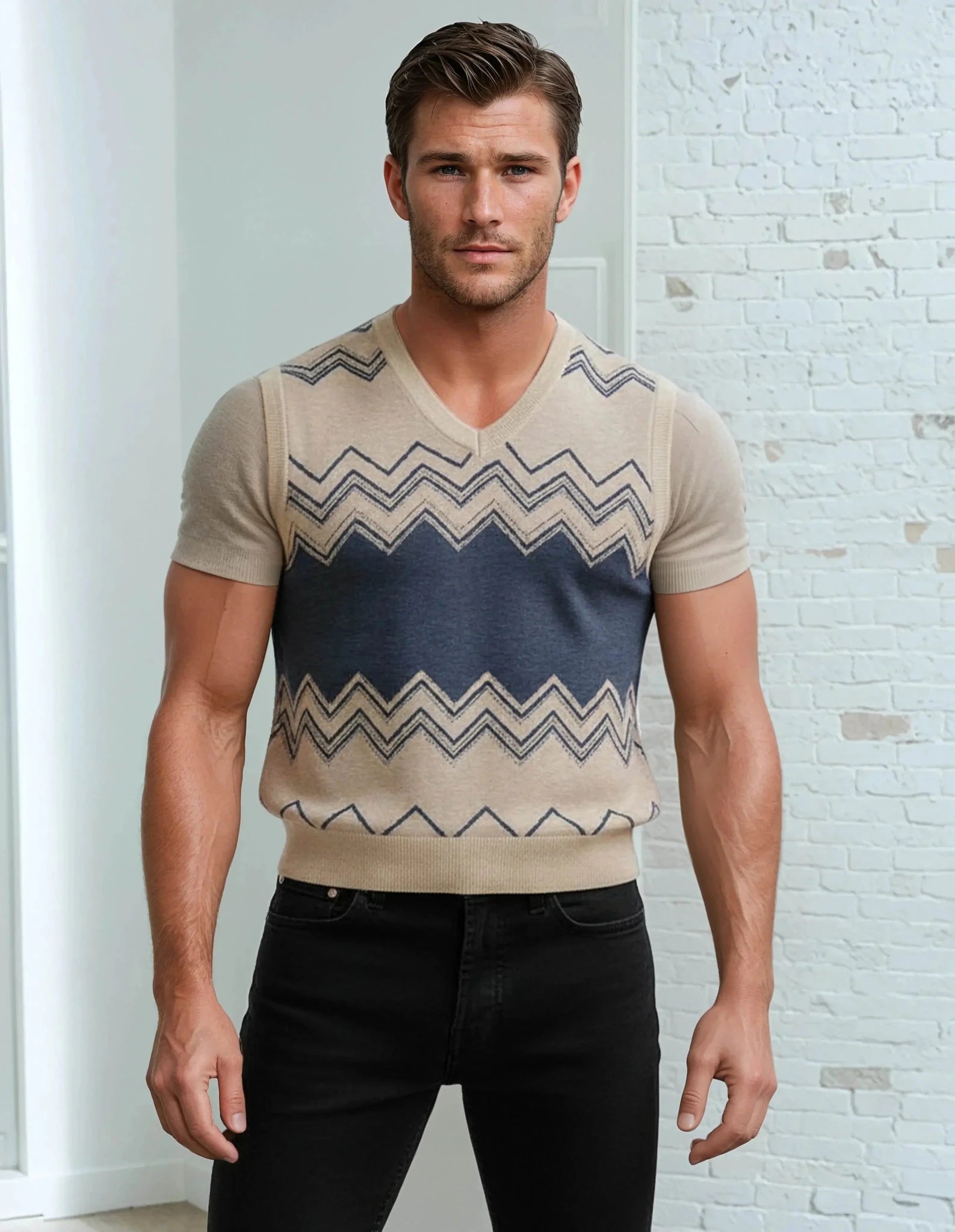 Classic Vintage V-neck Men Knitted vest - IVORYNN