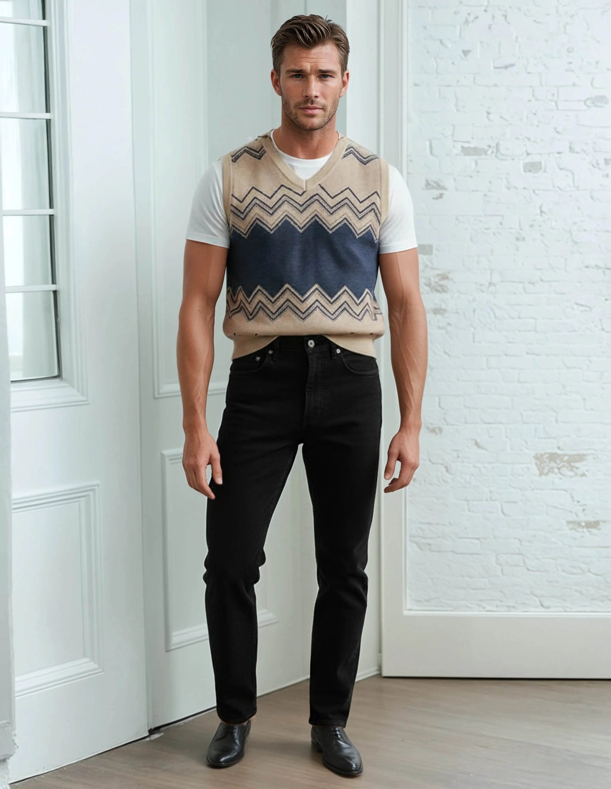 Classic Vintage V-neck Men Knitted vest - IVORYNN