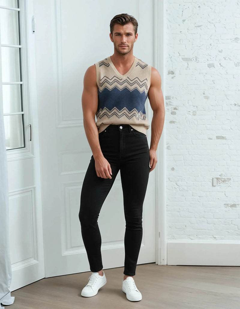 Classic Vintage V-neck Men Knitted vest - IVORYNN