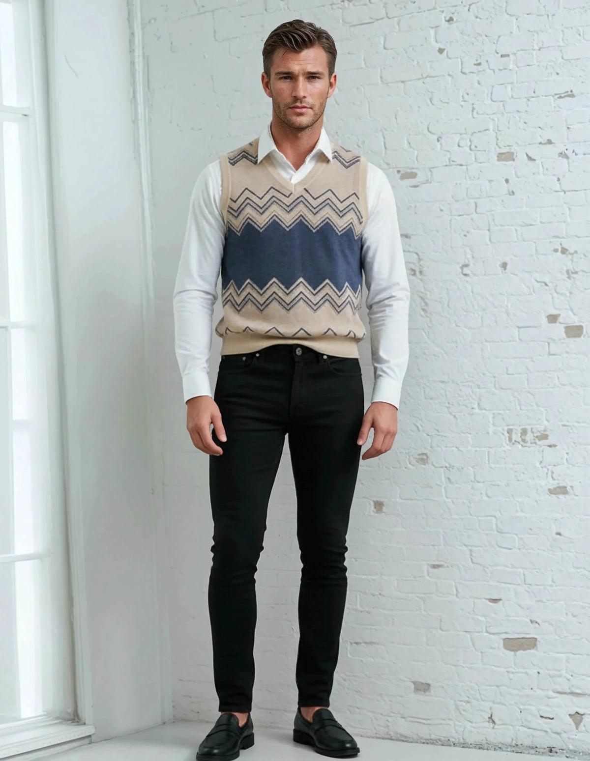 Classic Vintage V-neck Men Knitted vest - IVORYNN