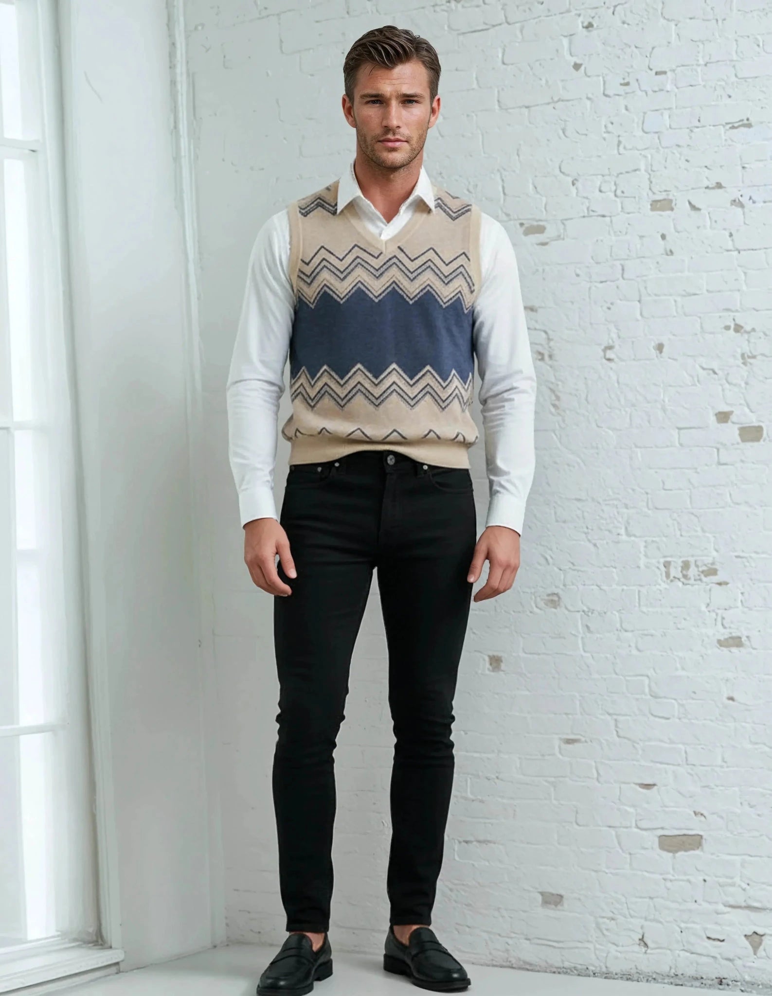 Classic Vintage V-neck Men Knitted vest - IVORYNN