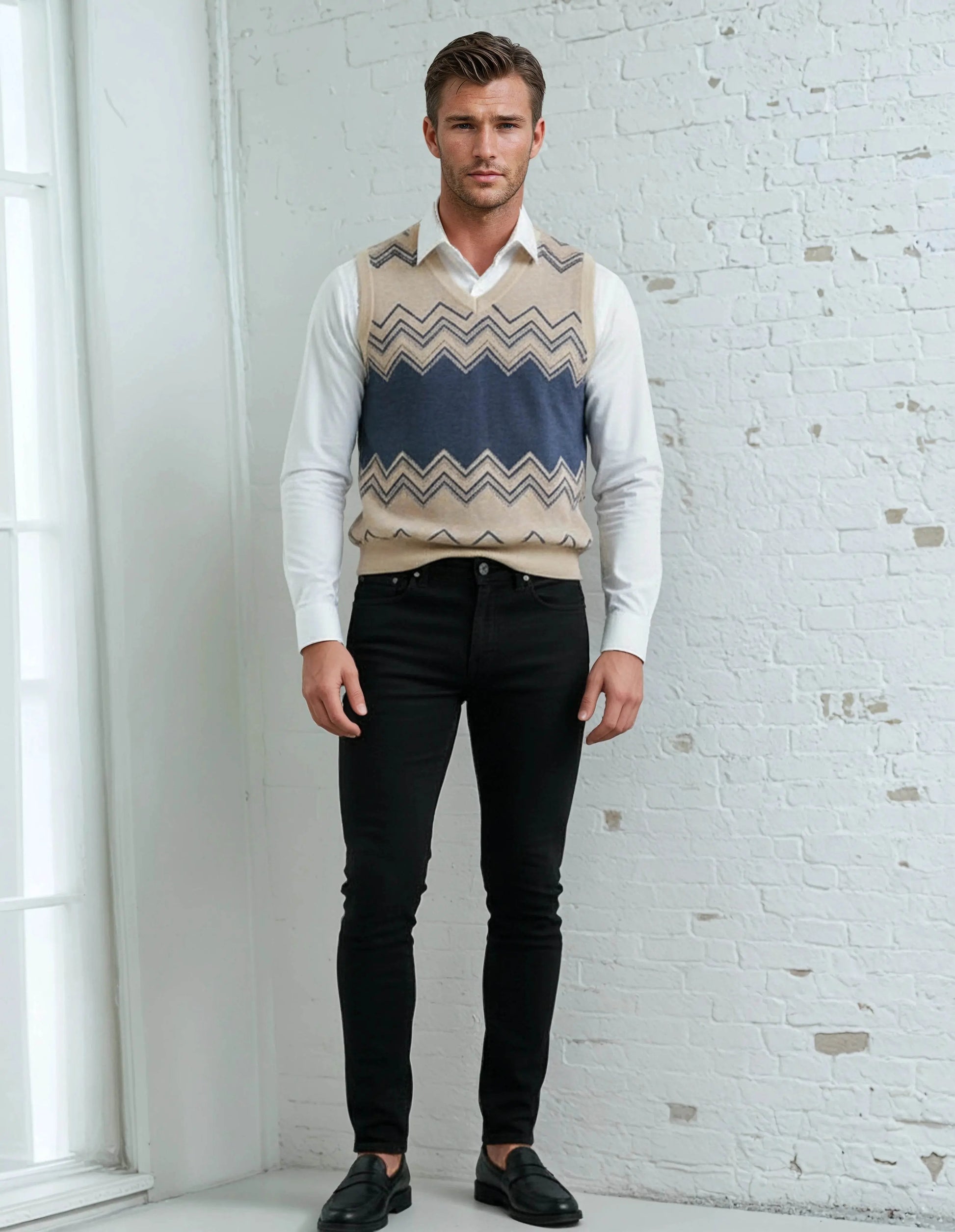 Classic Vintage V-neck Men Knitted vest - IVORYNN