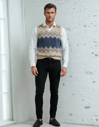 Classic Vintage V-neck Men Knitted vest - IVORYNN
