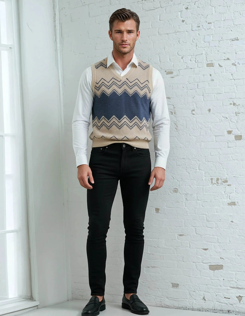 Classic Vintage V-neck Men Knitted vest - IVORYNN