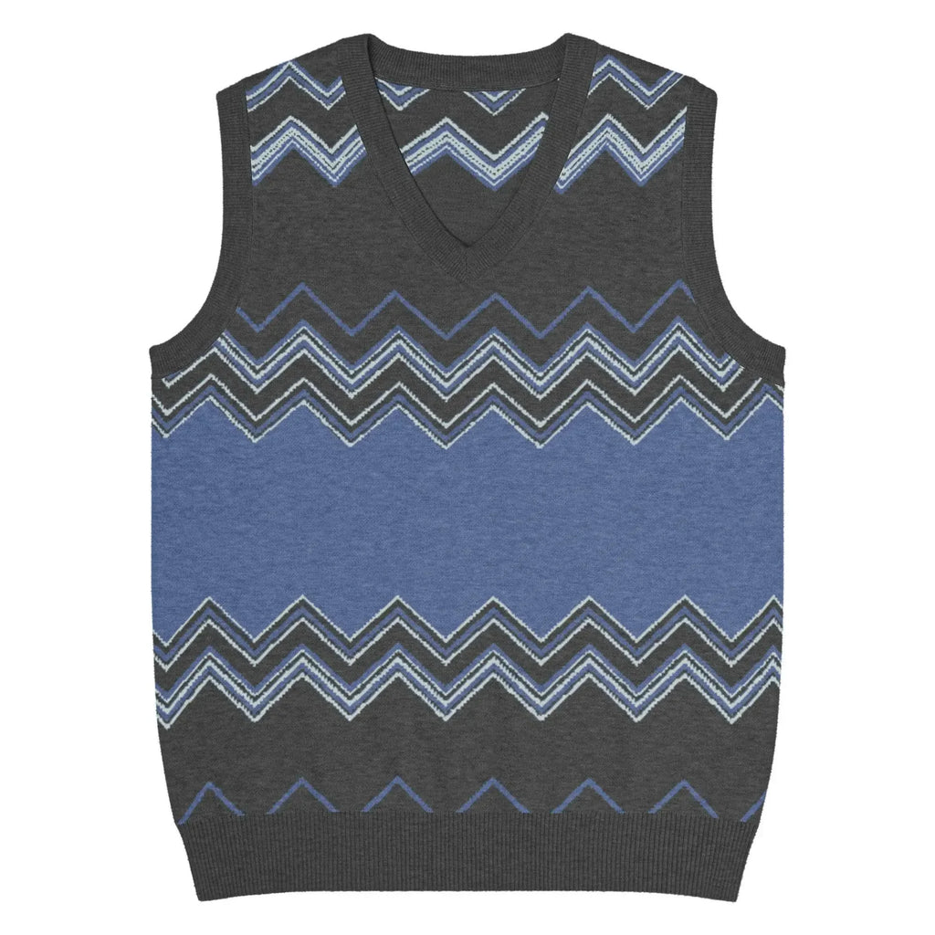 Classic Vintage V-neck Navy Gray Men Knitted vest - IVORYNN
