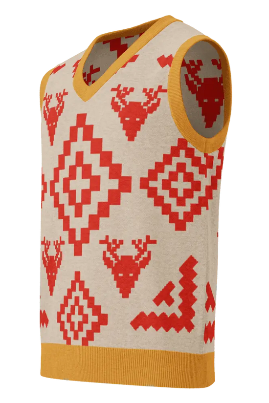 Classic Vintage V-neck Orange Women Knitted vest - IVORYNN