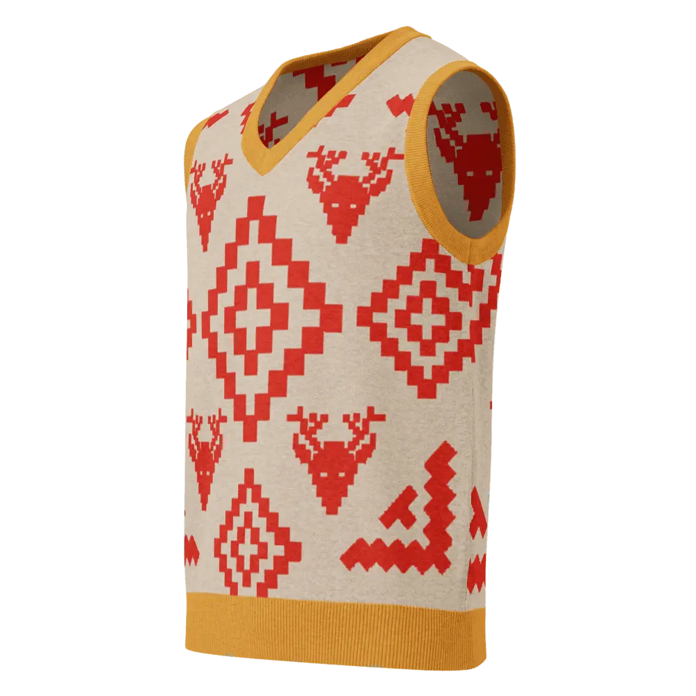 Classic Vintage V-neck Orange Women Knitted vest - IVORYNN