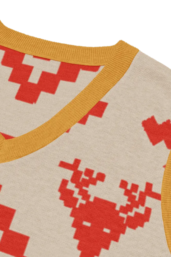 Classic Vintage V-neck Orange Women Knitted vest - IVORYNN