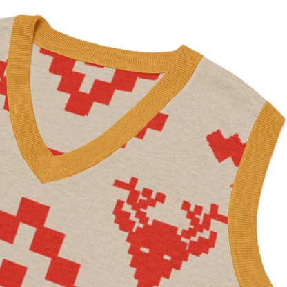 Classic Vintage V-neck Orange Women Knitted vest - IVORYNN