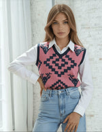 Classic Vintage V-neck Pink Knitted vest - IVORYNN