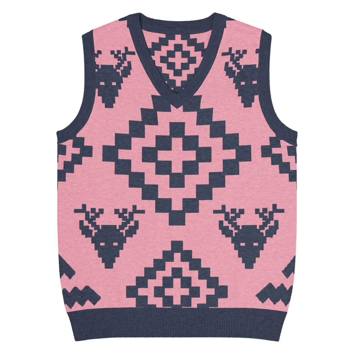 Classic Vintage V-neck Pink Men Knitted vest - IVORYNN