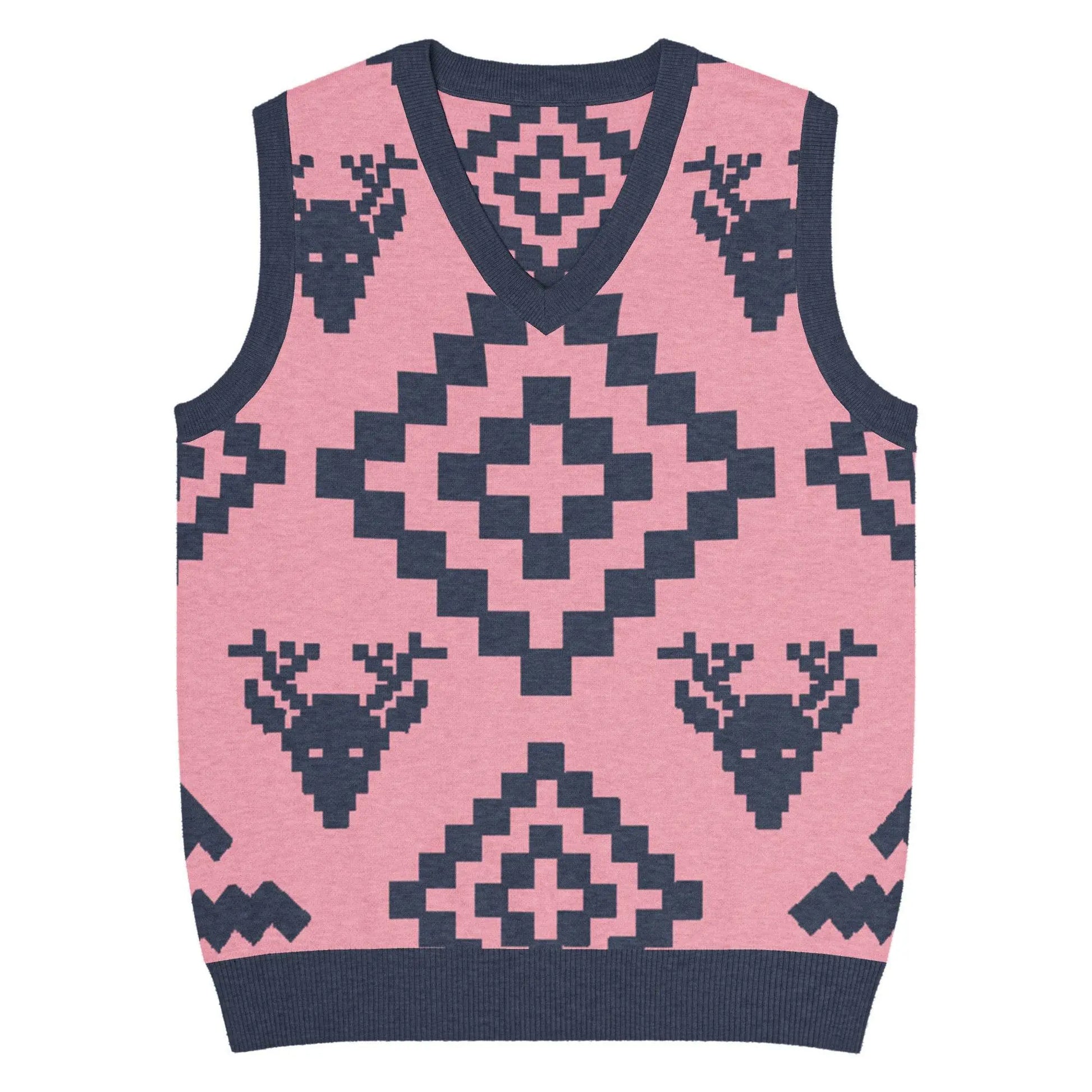 Classic Vintage V-neck Pink Men Knitted vest - IVORYNN