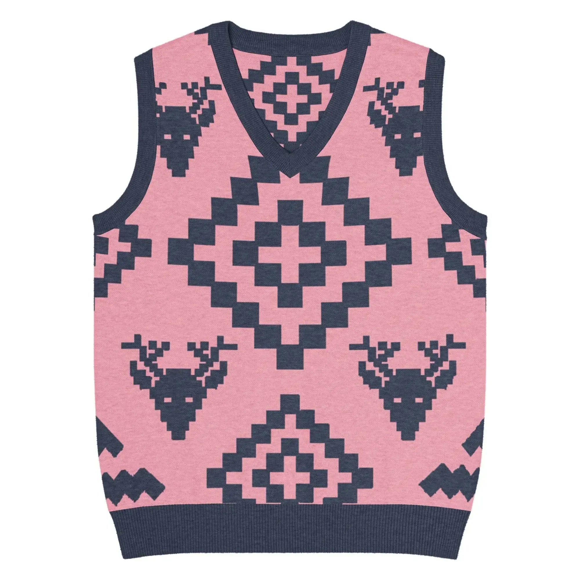 Classic Vintage V-neck Pink Men Knitted vest - IVORYNN