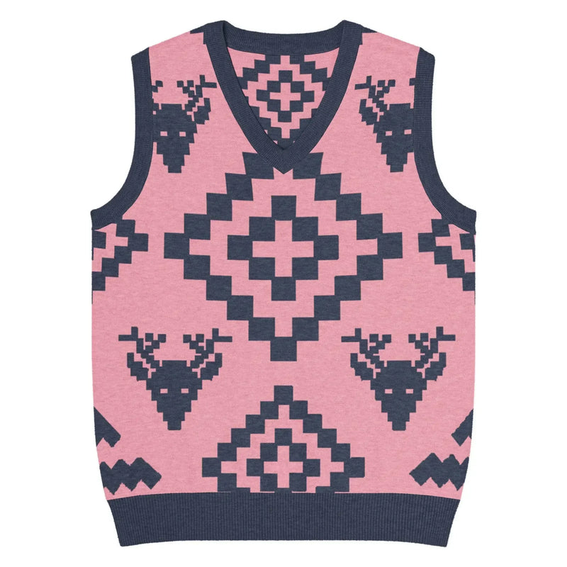 Classic Vintage V-neck Pink Men Knitted vest - IVORYNN