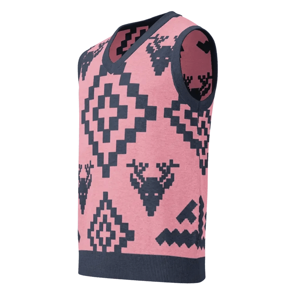 Classic Vintage V-neck Pink Men Knitted vest - IVORYNN