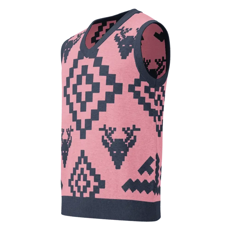 Classic Vintage V-neck Pink Men Knitted vest - IVORYNN