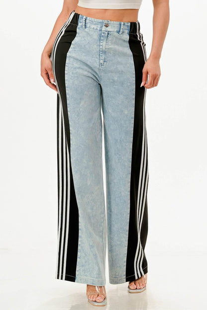 Clean Line Wide Leg Crayola Jeans With Stripe Detail - IVORYNN